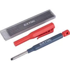   EXTOL PREMIUM tölthető ácsceruza 2,8 mm HB, kupak klipsszel, 6 db 120 mm pótheggyel, hegyezővel