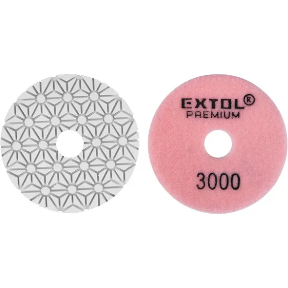 EXTOL PREMIUM gyémánt csiszoló- és polírkorong csempe élcsiszolóhoz, tépőzáras, 100mm, P3000