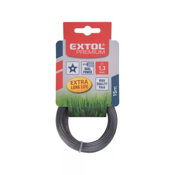 EXTOL PREMIUM szegélynyíró damil, 2,7 mm, csillag keresztmetszetű, 15m, fekete közép/dual power
