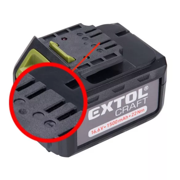EXTOL CRAFT tartalék akku 402420 Li-ion töltőhöz, 3 saru, 16V, 1500mAh