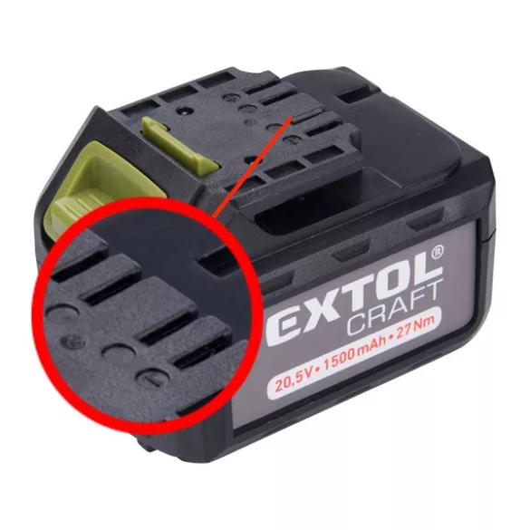 EXTOL CRAFT tartalék akku 402440 Li-ion töltőhöz, 3 saru, 20,5V, 1500mAh, töltési idő 1 óra