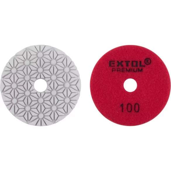 EXTOL PREMIUM gyémánt csiszoló-polírkorong csempe élcsiszoláshoz, tépőzáras, 100mm, P100