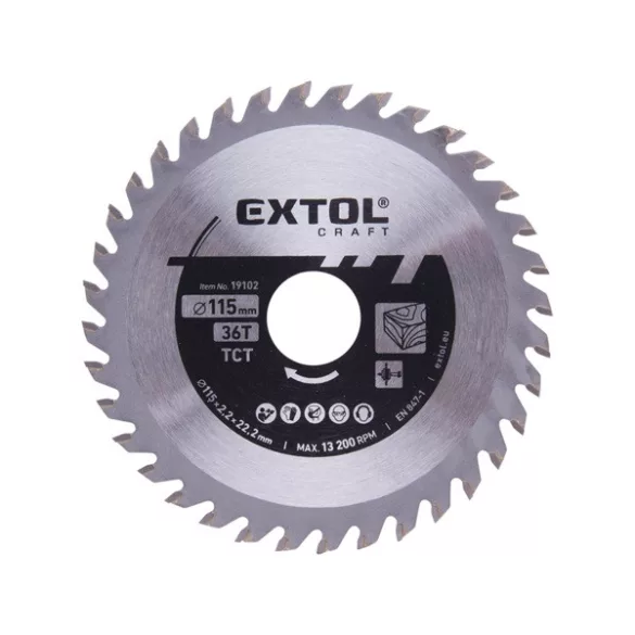 EXTOL CRAFT keményfémlapkás körfűrészlap 115×22,2 mm T36, 2,2 mm, max. 11.000 ford/perc
