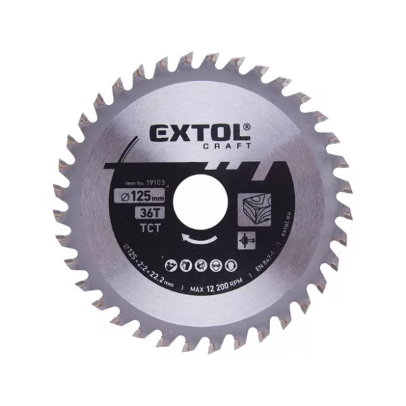 EXTOL CRAFT keményfémlapkás körfűrészlap 125×22,2mm T36, 2,2 mm lapkaszélesség, max. 10.000 ford/perc