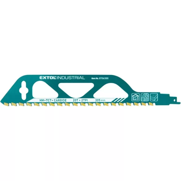 EXTOL INDUSTRIAL szablyafűrészlap Bosch befogással, HM/TCT, 305 mm, 2TPI, gázbetonhoz
