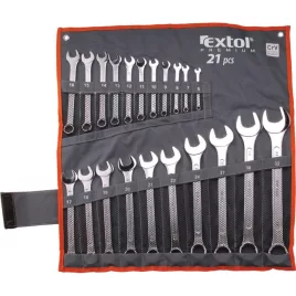   EXTOL PREMIUM csillag-villás kulcs klt., CrV., vászon tartóban; 21db, 6-32mm