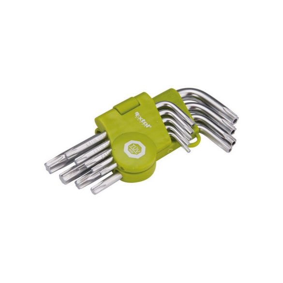 EXTOL CRAFT TORX kulcs klt., rövid, Cr40, TÜV/GS; 9db, T10-T50, bliszteren, egyik vége lyukas