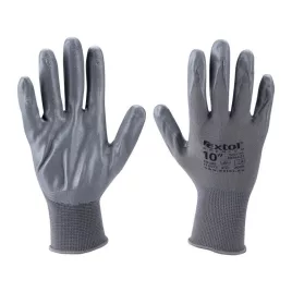   EXTOL PREMIUM kötött kesztyű szürke nylon, méret: 10' nitrilbe mártott teny. és ujjhegy., gumírozott mandzsetta