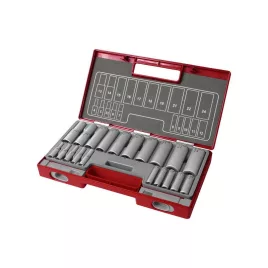   FORTUM hosszított dugófej klt. 1/2', 1/4', 20db; 61CrV5 FORTUM