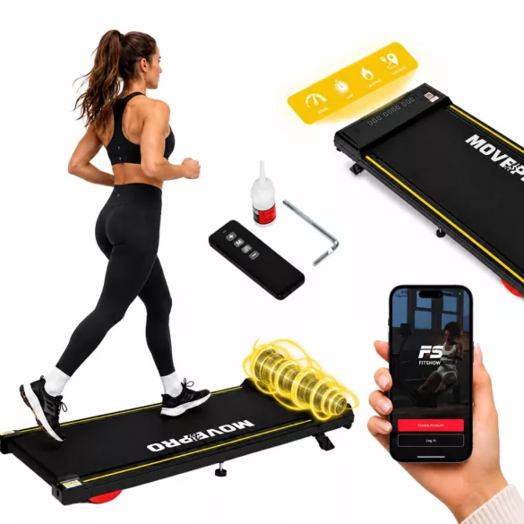 MOVEPRO elektromos walking pad otthonra és íróasztal alá, távirányítóval, appal, 10 km/h