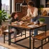 ModernHome loft stílusú étkezőasztal szett 2 paddal, öregített fa hatással
