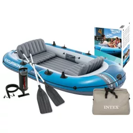  INTEX Excursion 4 felfújható csónak 4 személyes, pumpával, 2 evezővel és táskával