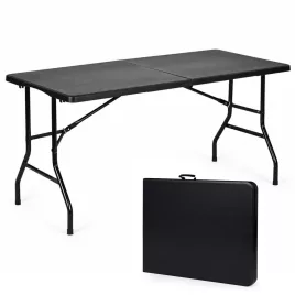   MultiGarden összecsukható kerti catering asztal bőrönddé, fekete, 153x70 cm