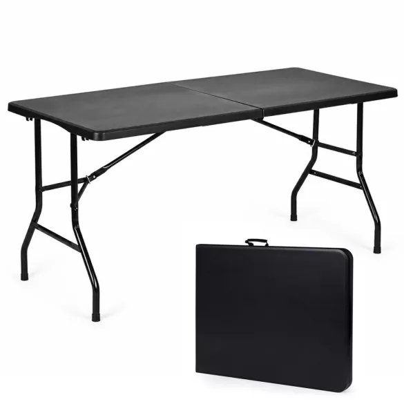 MultiGarden összecsukható kerti catering asztal bőrönddé, fekete, 153x70 cm