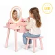 ECOTOYS rózsaszín fa gyerek toalettasztal LED tükörrel, fiókkal, székkel, 6 kiegészítővel