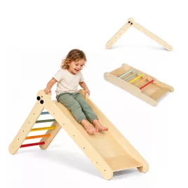   ECOTOYS fa Montessori mászóka gyerekeknek, létrával és rámpával