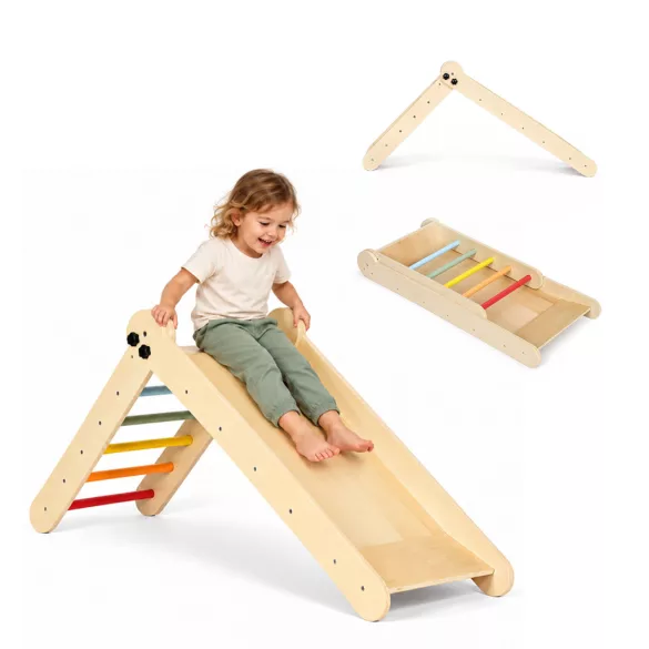 ECOTOYS fa Montessori mászóka gyerekeknek, létrával és rámpával