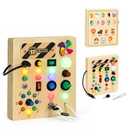   ECOTOYS fa interaktív készségfejlesztő tábla LED fénykapcsolókkal