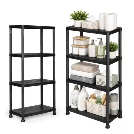   ModernHome 4 szintes háztartási polc garázsba, pincébe, fekete