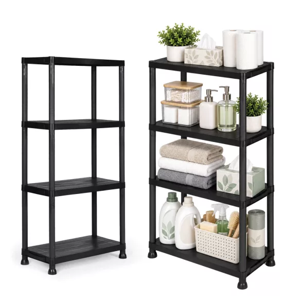 ModernHome 4 szintes háztartási polc garázsba, pincébe, fekete
