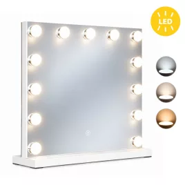   ECOTOYS LED sminktükör 50x40 cm, 3 fényárnyalattal, 13 izzóval