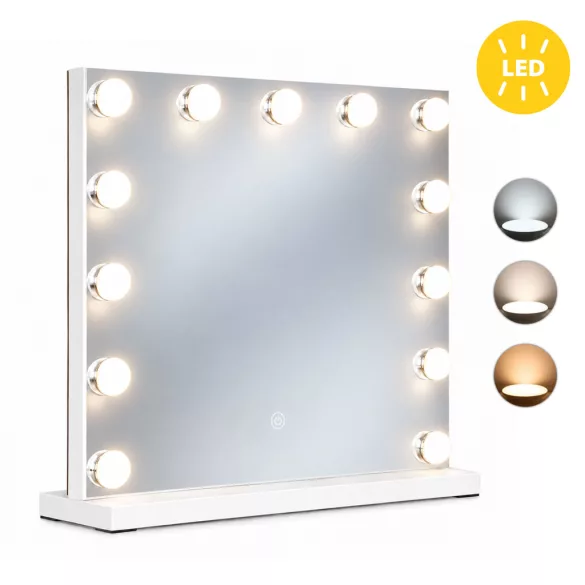 ECOTOYS LED sminktükör 50x40 cm, 3 fényárnyalattal, 13 izzóval