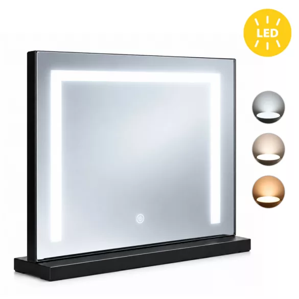 ModernHome LED sminktükör 50x40 cm, 3 fényárnyalattal, fekete