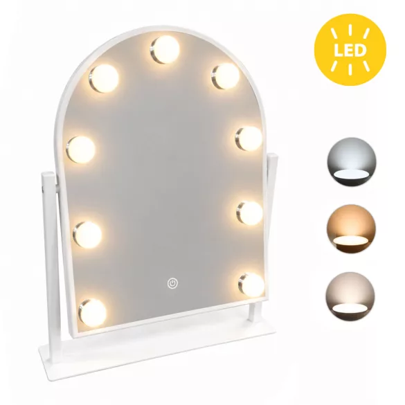 ModernHome LED sminktükör 30x40 cm, 3 fényárnyalattal, 9 izzóval