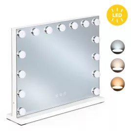   ModernHome LED sminktükör 57x46 cm, 3 fényárnyalat, állítható fényerő, 15 izzó