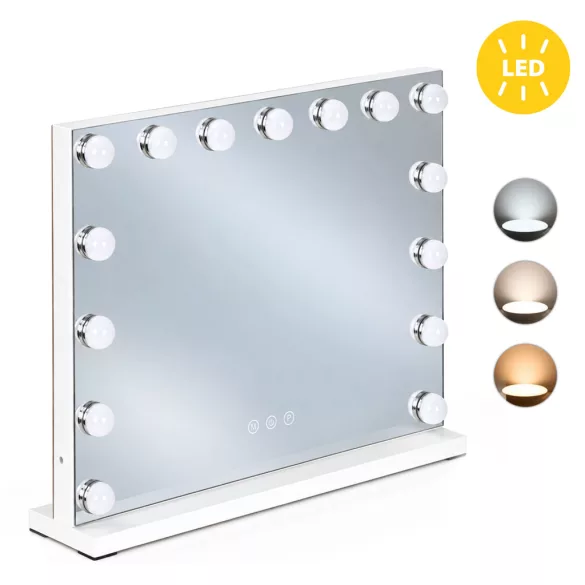 ModernHome LED sminktükör 57x46 cm, 3 fényárnyalat, állítható fényerő, 15 izzó