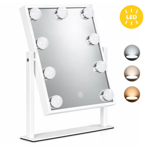 ModernHome LED sminktükör 25x30 cm, 3 fényárnyalat, 9 izzó