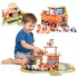 ECOTOYS fa 2 az 1-ben tűzoltóállomás garázs szett járművekkel és figurákkal, 2 szintes