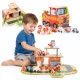 ECOTOYS fa 2 az 1-ben tűzoltóállomás garázs szett járművekkel és figurákkal, 2 szintes