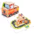 ECOTOYS fa 2 az 1-ben tűzoltóállomás garázs szett járművekkel és figurákkal, 2 szintes