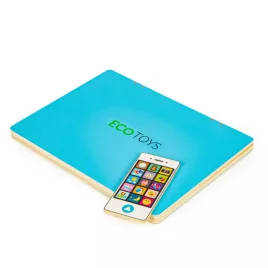   Fa mágneses oktató fekete tábla laptop telefonnal és betűkkel ECOTOYS