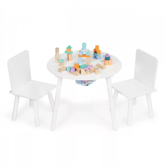 Fehér gyermekasztal két székkel gyermekbútor Ecotoys készlet