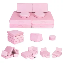   ECOTOYS összecsukható moduláris gyerek kanapé, 8 puha párnával, rózsaszín
