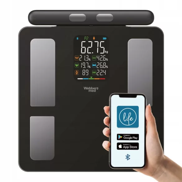 WEBBER analitikus fürdőszobai mérleg 15 paraméterrel Apple Health és Google Fit támogatással