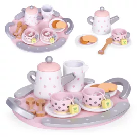   ECOTOYS fa teáskészlet gyerekeknek, csészékkel és kannával, 15 részes