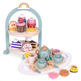   ECOTOYS tea- és kávékészlet sütikkel, csészékkel, teáskannával és tálcával