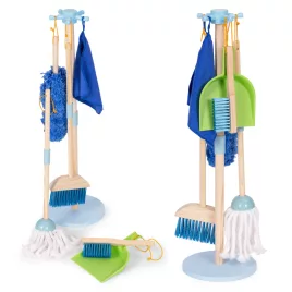   ECOTOYS fa gyermek takarítókészlet felmosóval, seprűvel és lapáttal, 7 részes
