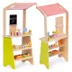 ECOTOYS fa piaci stand gyerekeknek mérleggel, terminállal, gyümölcsökkel és zöldségekkel, 20 részes