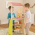ECOTOYS fa piaci stand gyerekeknek mérleggel, terminállal, gyümölcsökkel és zöldségekkel, 20 részes