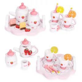   ECOTOYS fa teáskészlet teáskannával és csészékkel, 14 részes