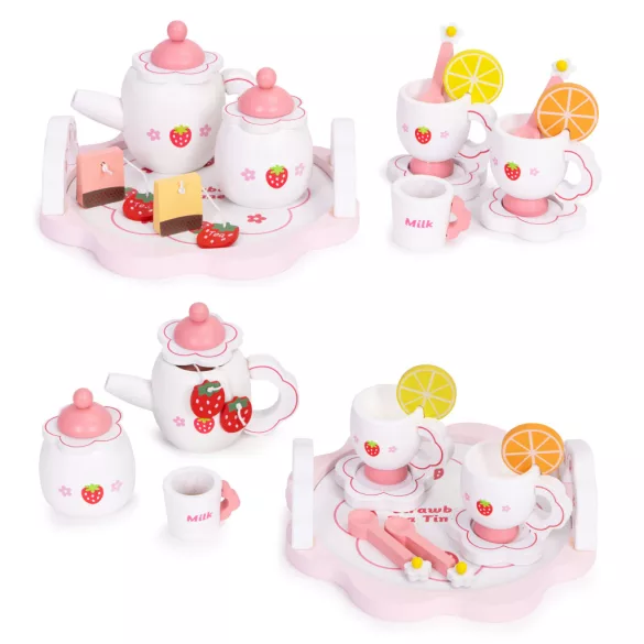 ECOTOYS fa teáskészlet teáskannával és csészékkel, 14 részes