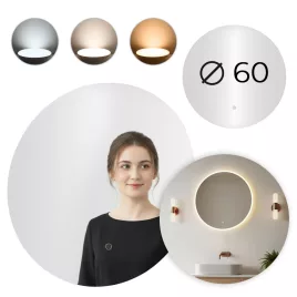   ModernHome kerek LED fürdőszobatükör falra szerelhető, 60 cm, 3 szín, érintőkapcsolós
