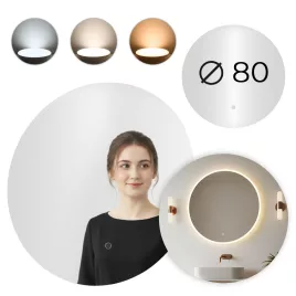   ModernHome kerek LED fürdőszobai falitükör, 80 cm, 3 szín, érintőkapcsolós