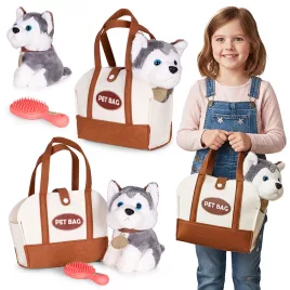   MULTISTORE plüss husky kiskutya táskában, ápolókefével, gyerekeknek