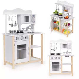   ECOTOYS fa gyerekkonyha sütővel és főzőkiegészítőkkel, fehér