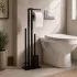 ModernHome fekete WC-papír tartó állvány kefetartóval és WC-kefével